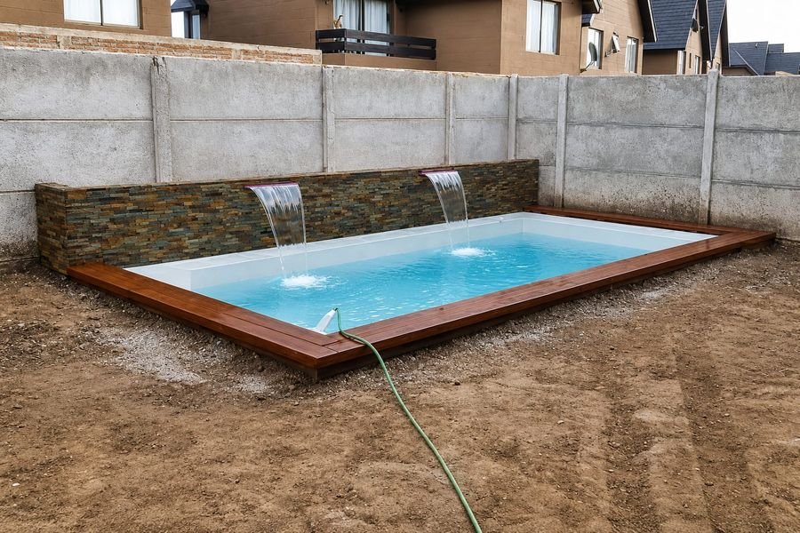 Piscina con cascadas: después y antes
