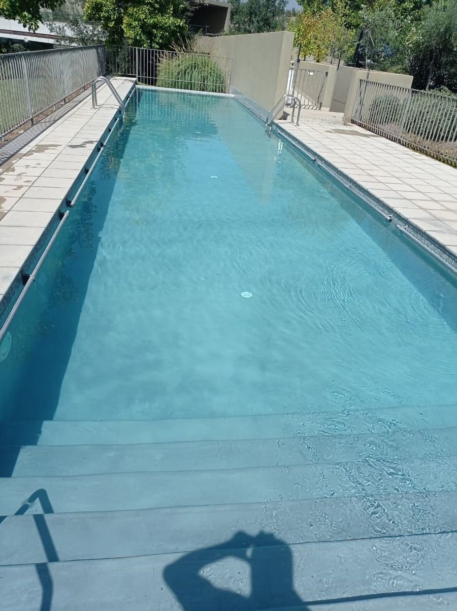 Piscina de nado con borde de piedra